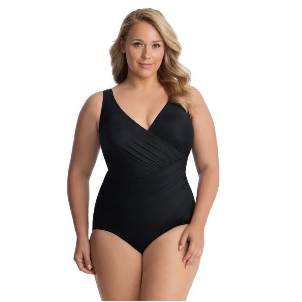 Miraclesuit Oceanus One Piece Swimsuit Women 16 Black Tummy Control New